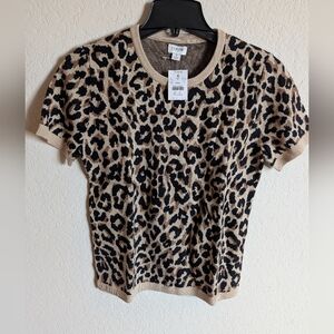​NWT J. Crew Factory 100% Cotton Leopard Print Short Sleeve Sweater Tee Size S